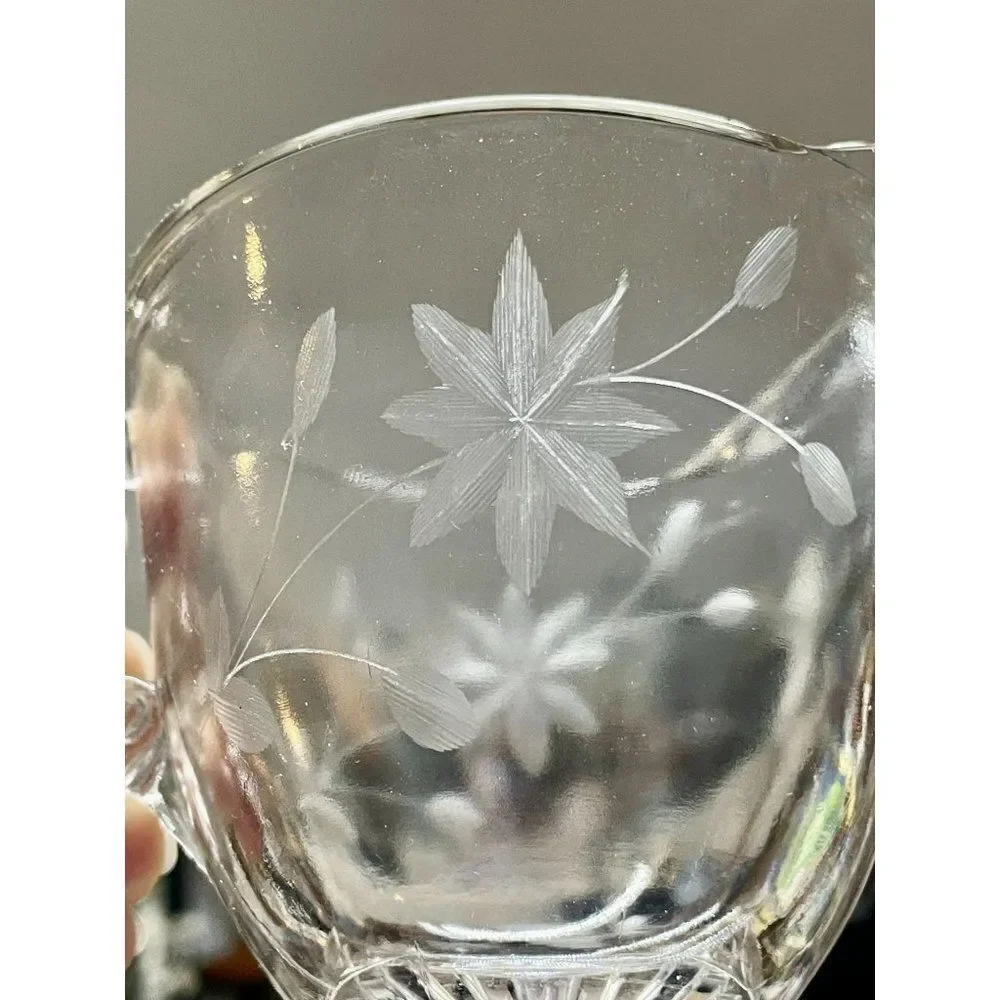 Vintage Etched Clear Depression Glass Sugar Bowl and Creamer Set 4 Pieces